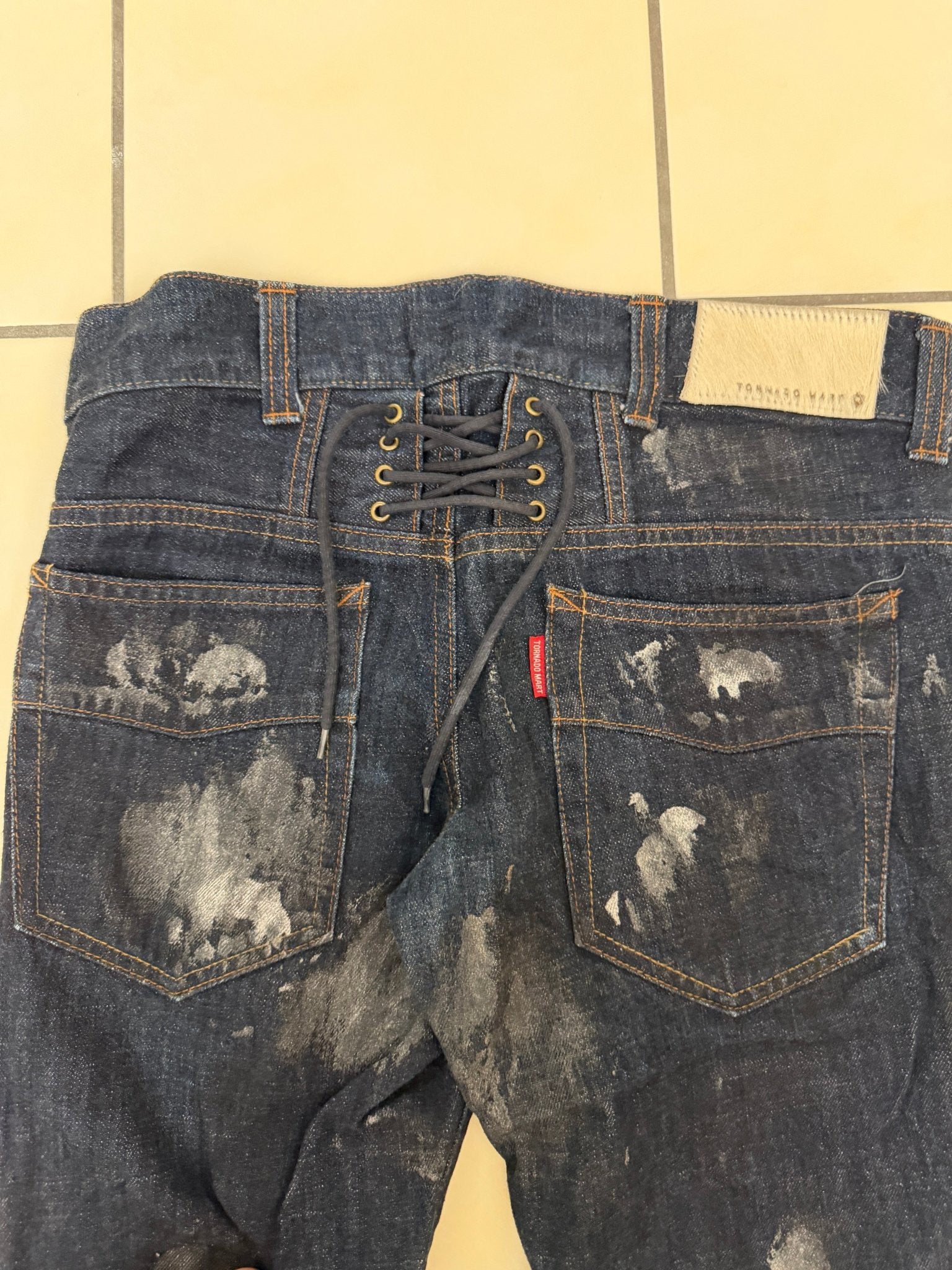 Tornado Mart Backlaced Waxed Bell Bottom Pants - wintexarchive