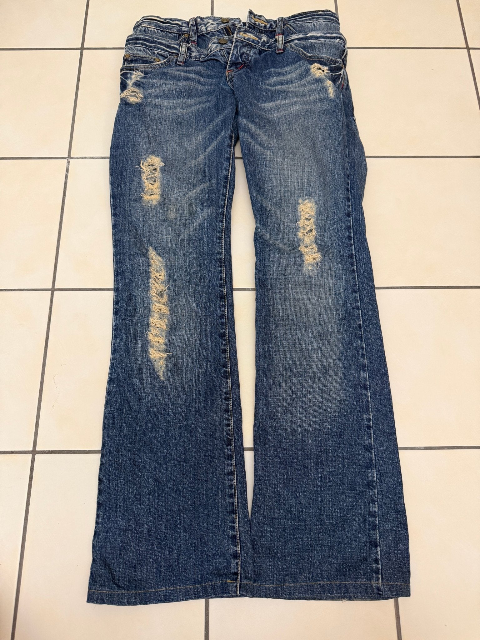 Tornado Mart Double Waisted Distressed Flared Pants - wintexarchive