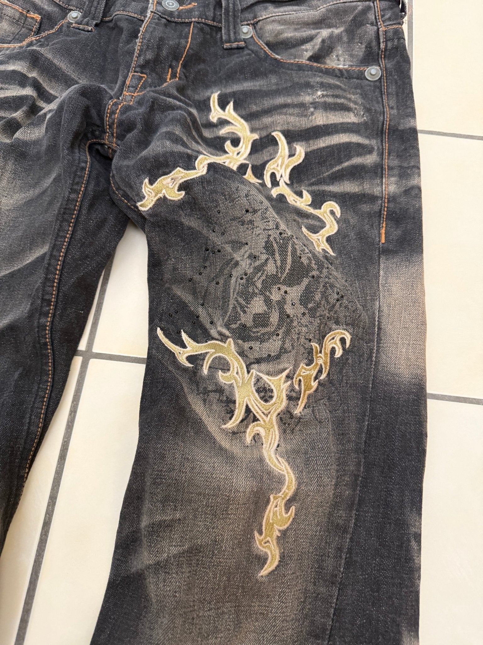 Tornado Mart Evolved Rhinestone Tribal Flared Pants - wintexarchive