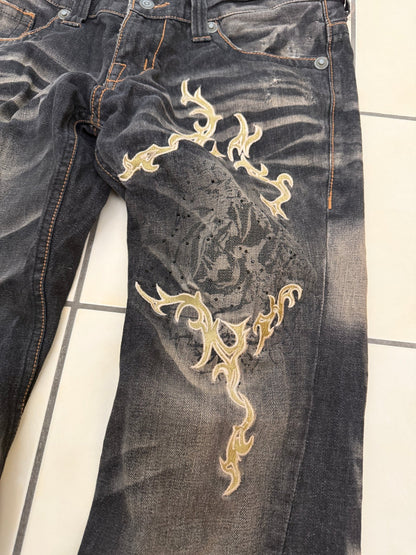 Tornado Mart Evolved Rhinestone Tribal Flared Pants - wintexarchive