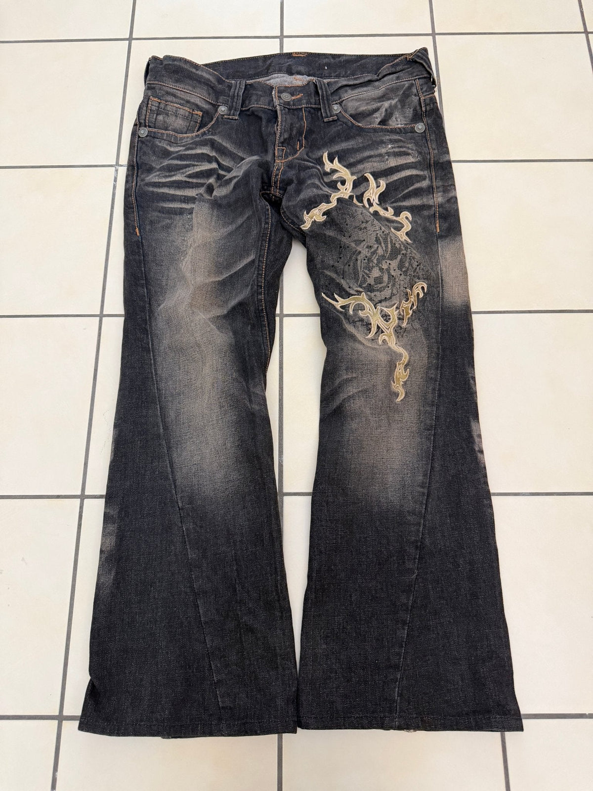 Tornado Mart Evolved Rhinestone Tribal Flared Pants - wintexarchive