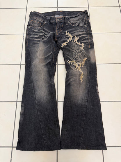 Tornado Mart Evolved Rhinestone Tribal Flared Pants - wintexarchive