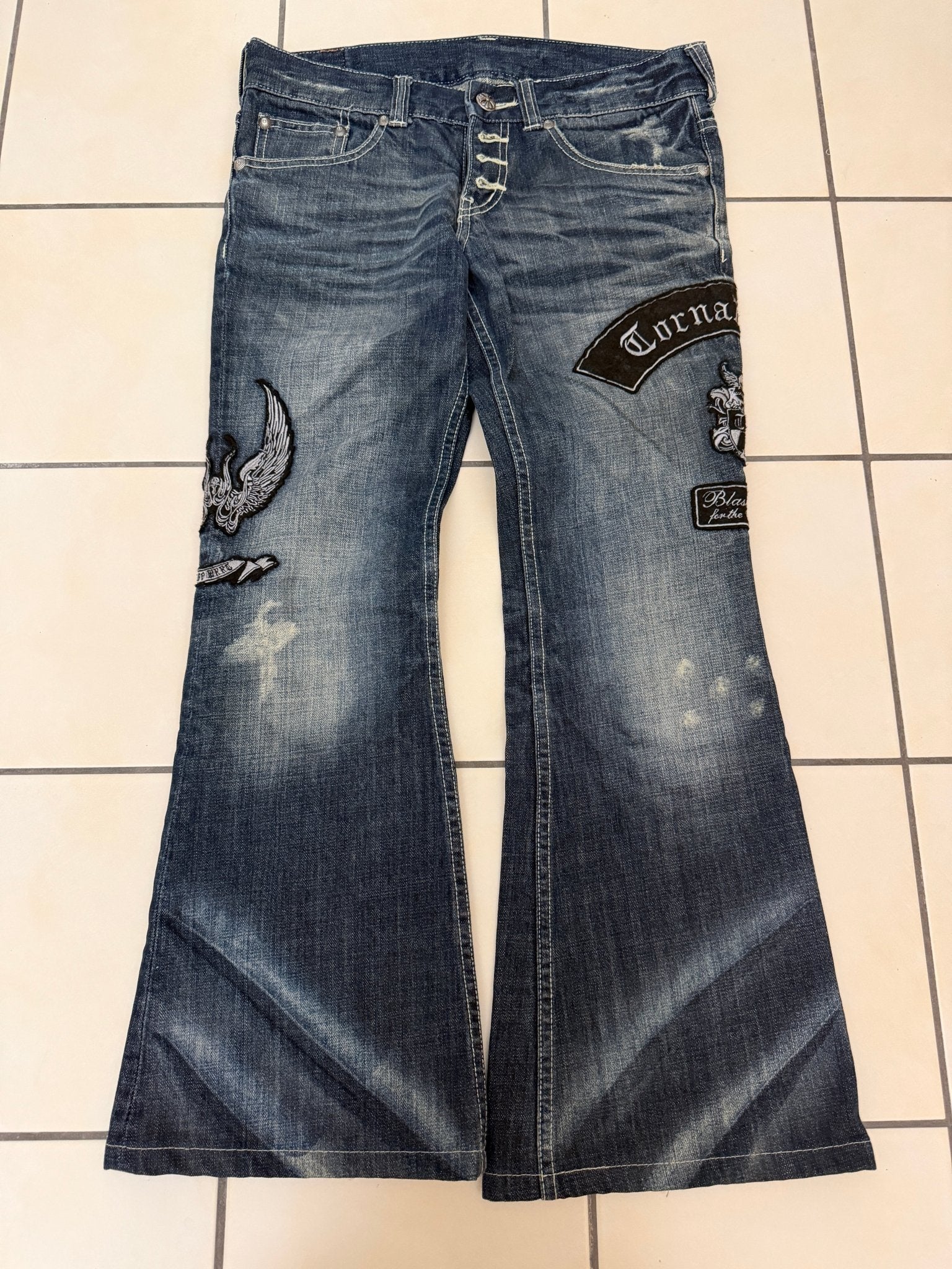 Tornado Mart Patched Bell Bottom Pants - wintexarchive