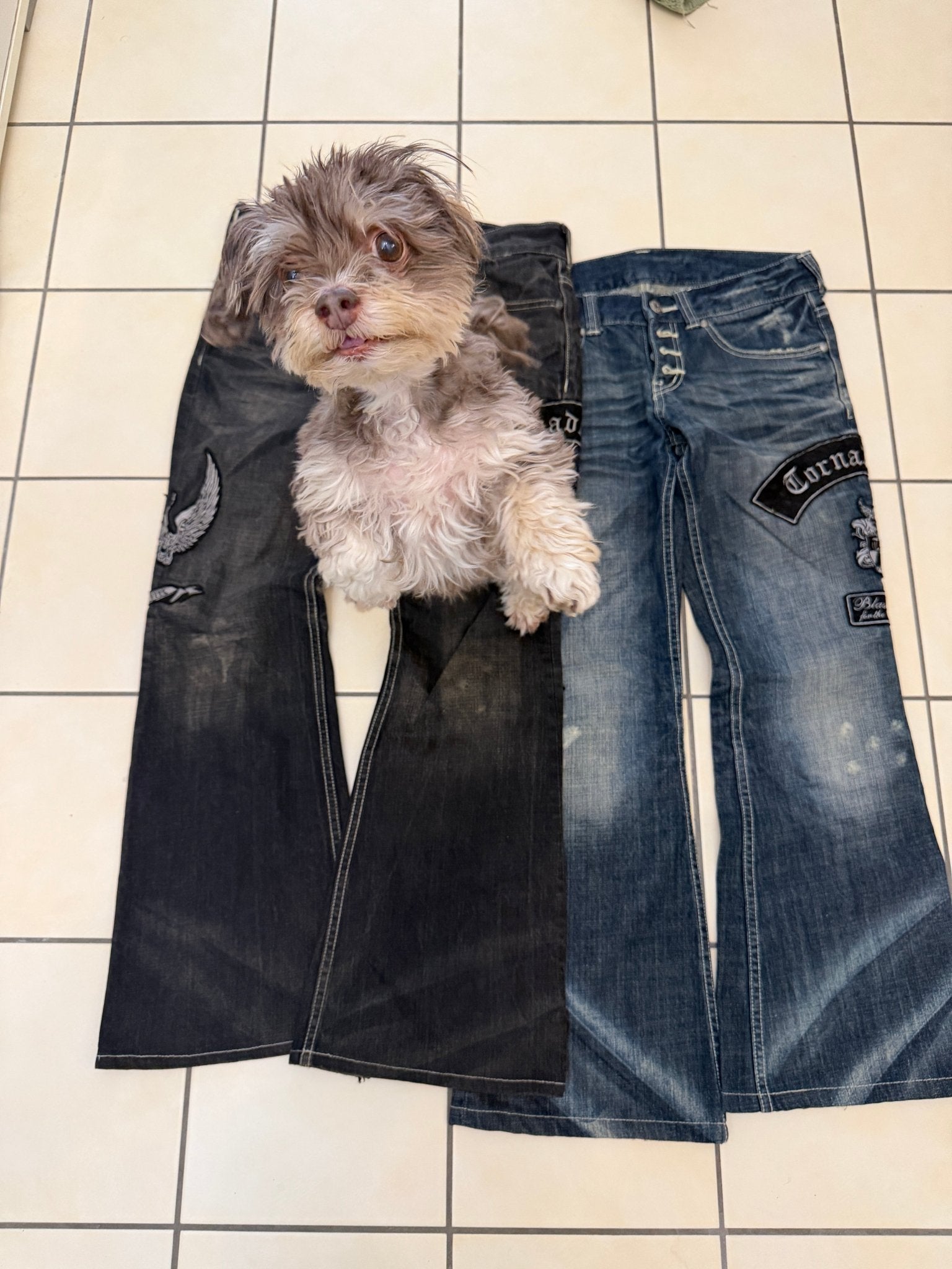 Tornado Mart Patched Flared Denims - wintexarchive