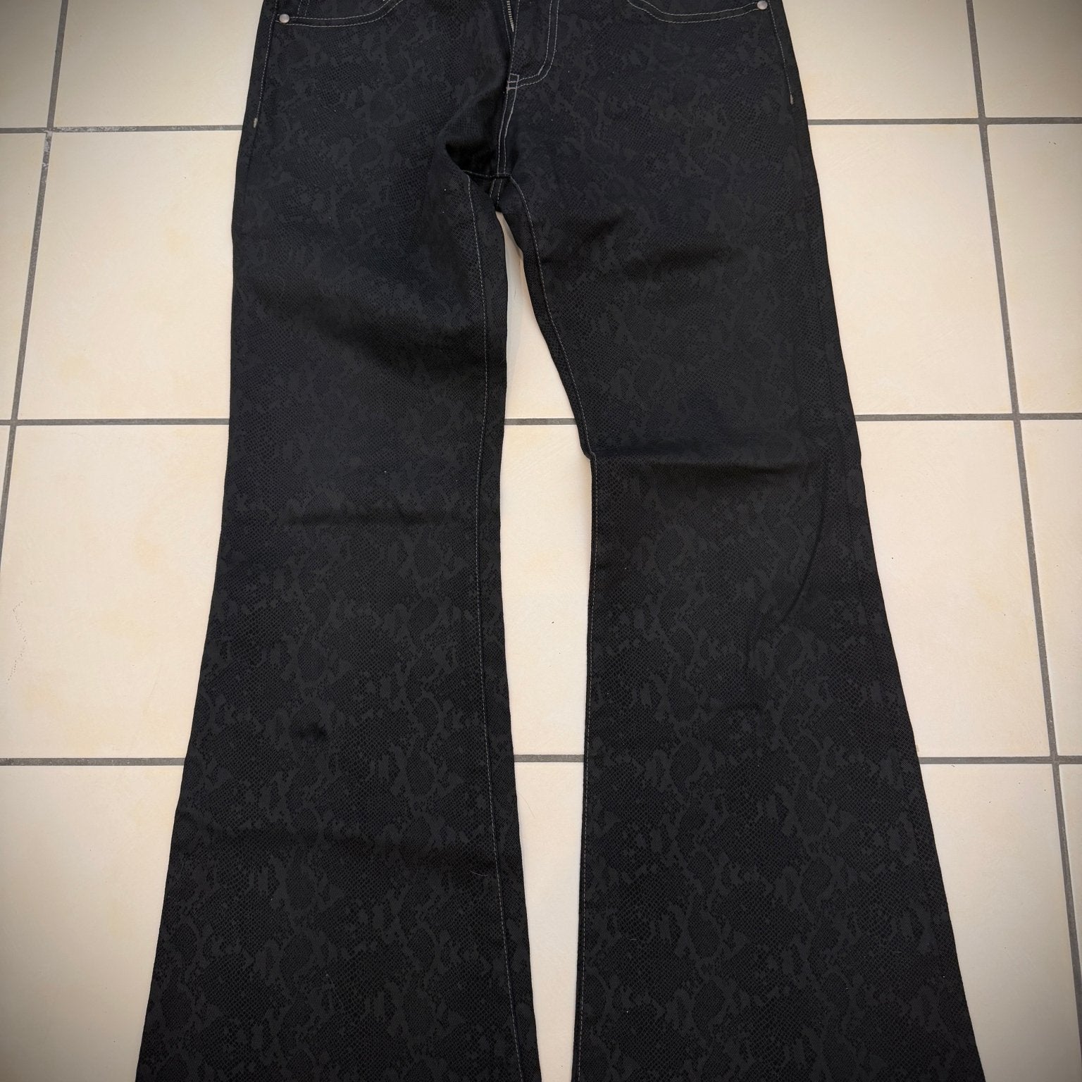 Tornado Mart Python Coated Sword Pockets Flared Pants - wintexarchive