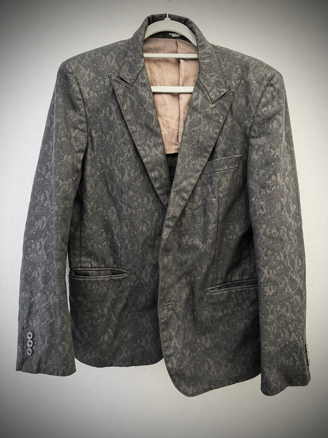 Tornado Mart Python Coating Padded Shoulders Blazer - wintexarchive