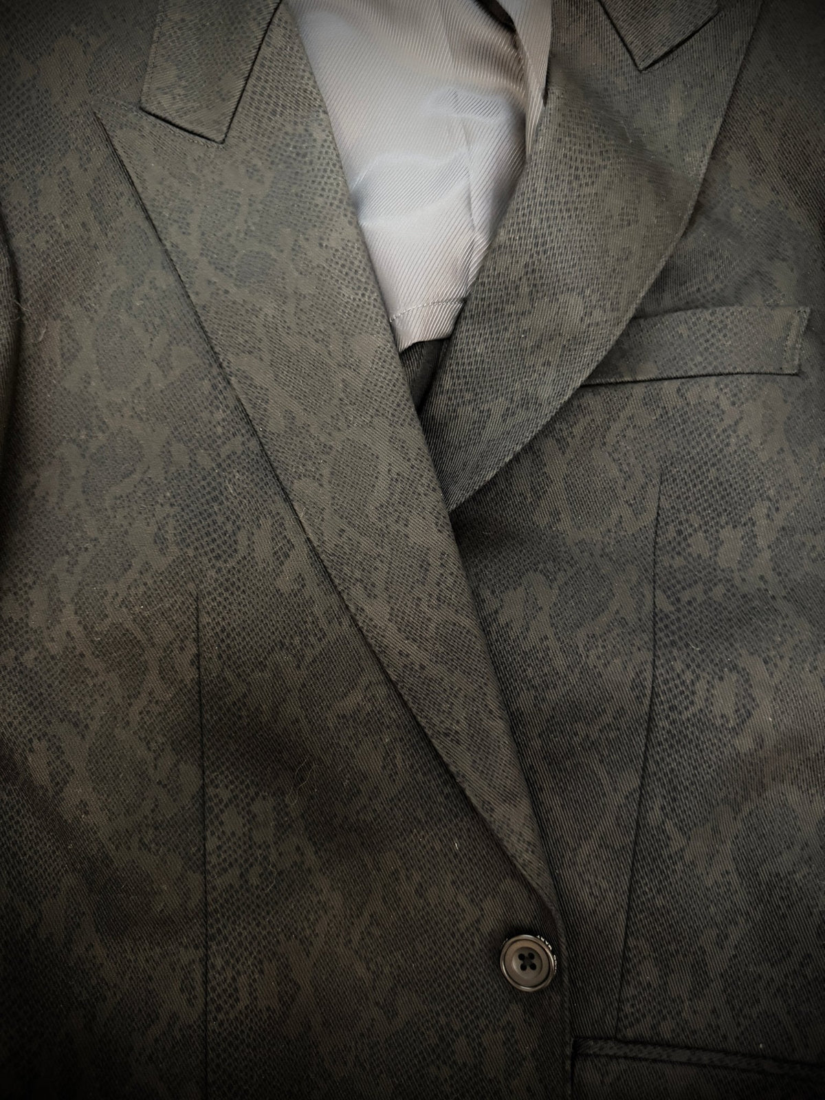 Tornado Mart Python Coating Padded Shoulders Blazer - wintexarchive