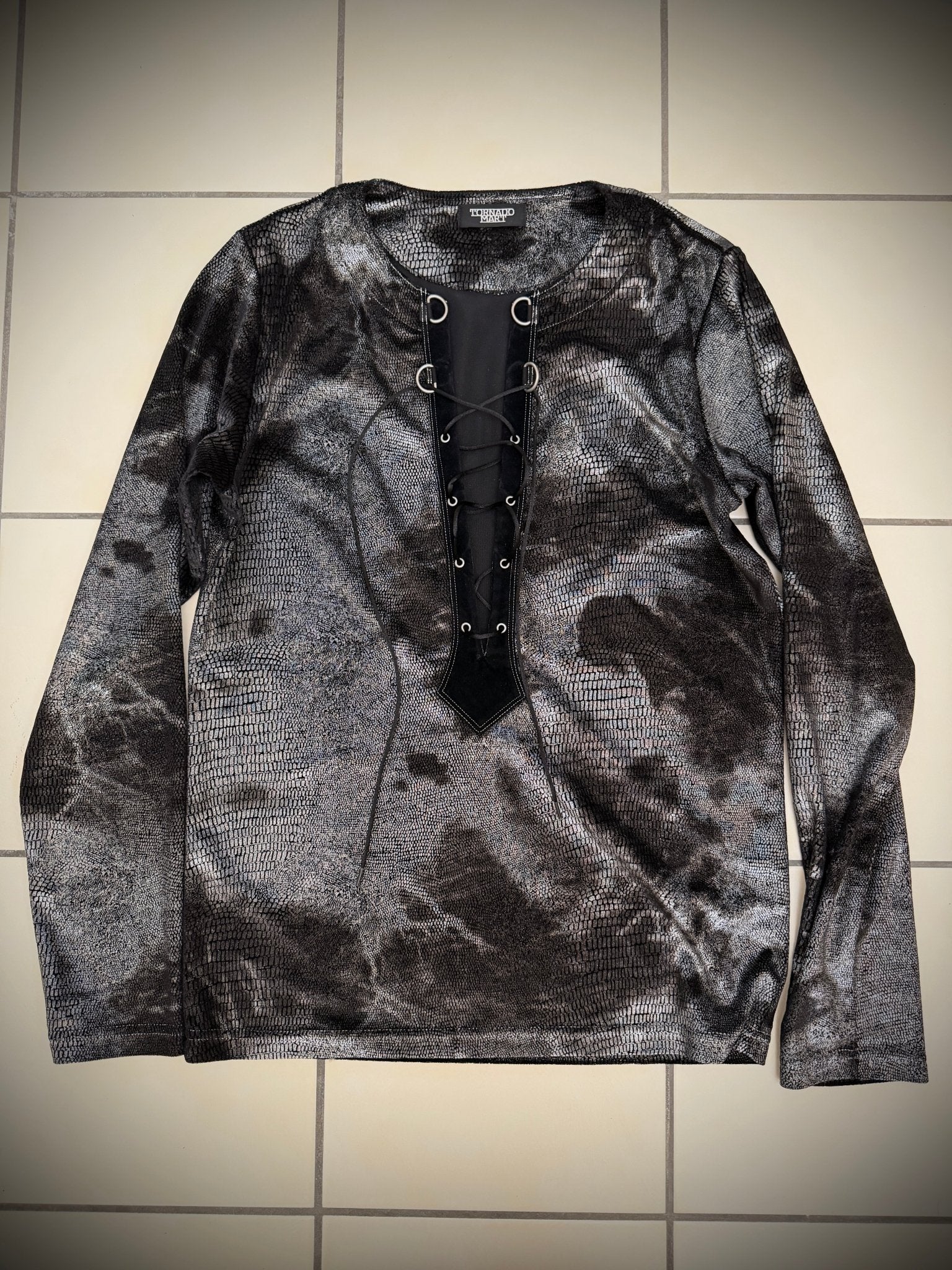 Tornado Mart Shiny Croc Micro Suede Laced Up Longsleeve - wintexarchive