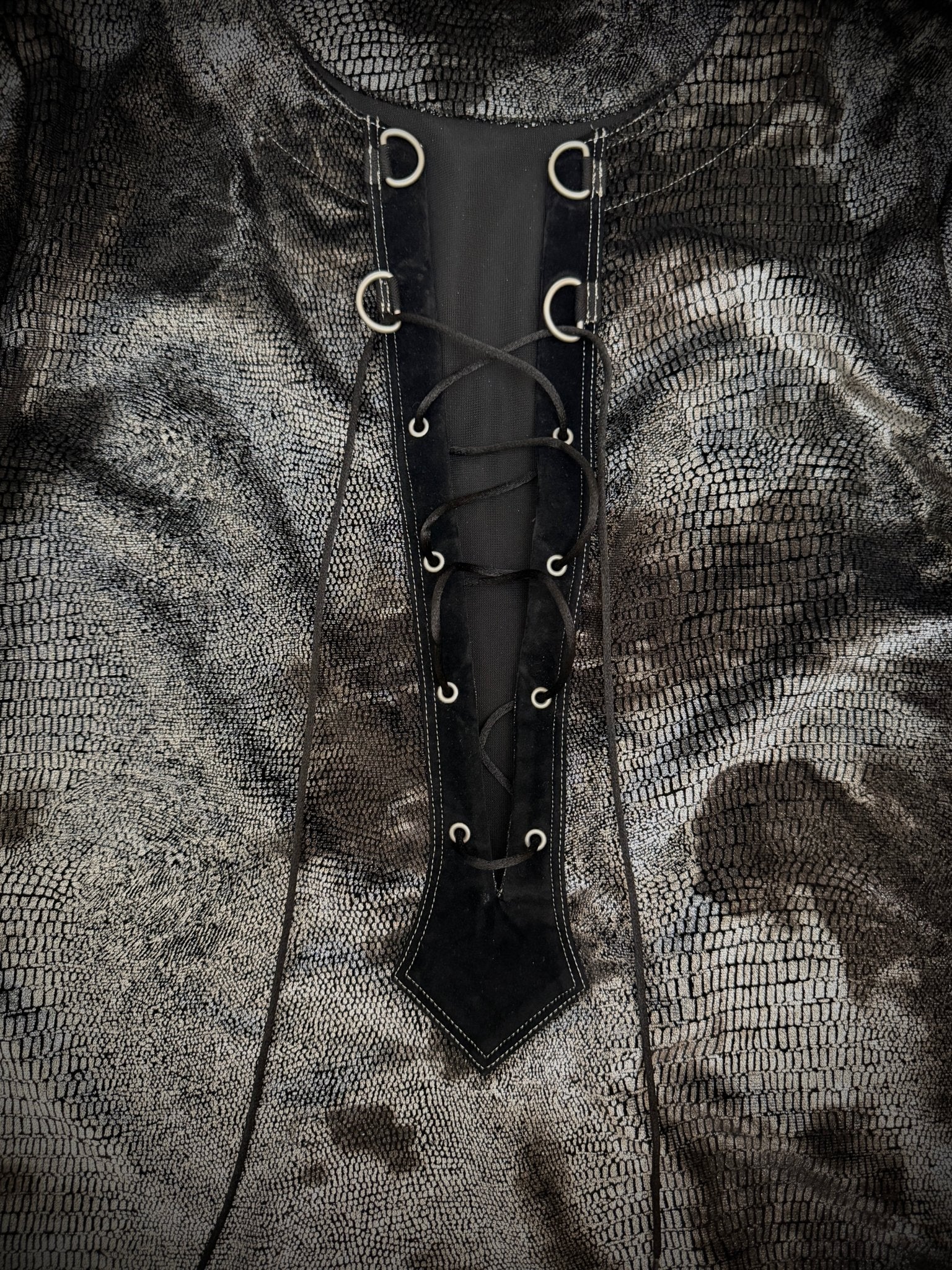 Tornado Mart Shiny Croc Micro Suede Laced Up Longsleeve - wintexarchive