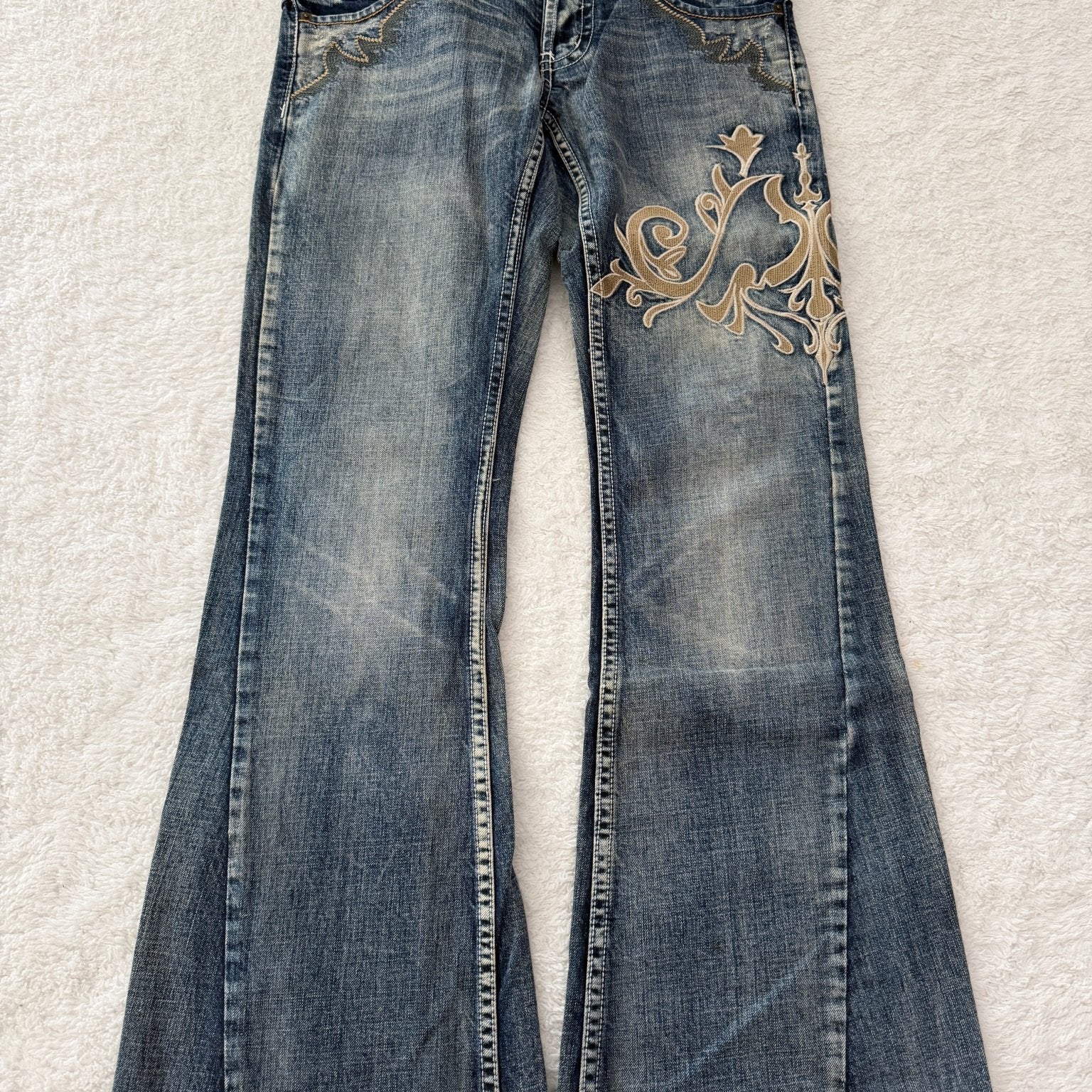 Tornado Mart Tribal Embroidered Flared Denim - wintexarchive