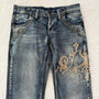 Tornado Mart Tribal Embroidered Flared Denim - wintexarchive