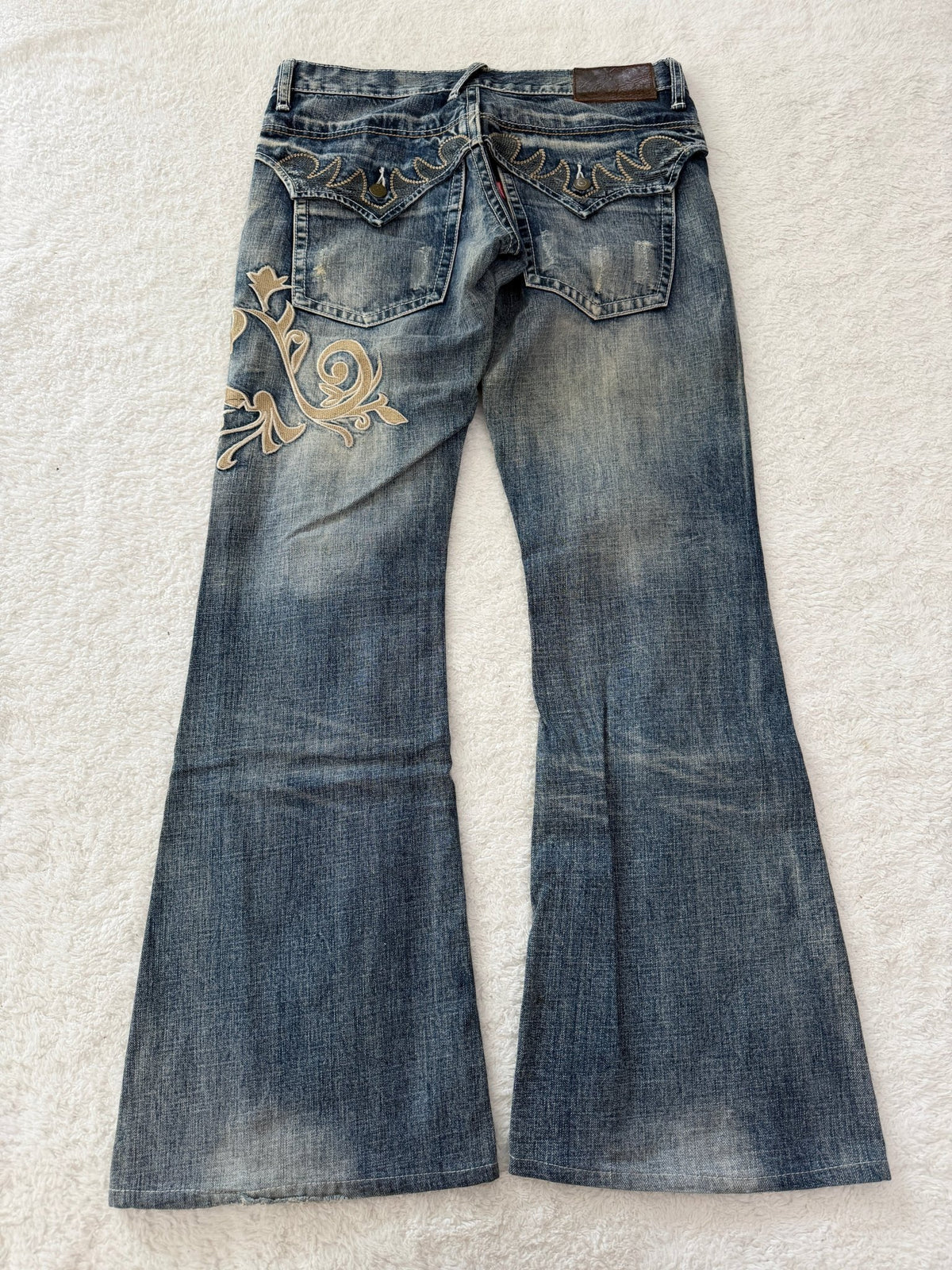 Tornado Mart Tribal Embroidered Flared Denim - wintexarchive