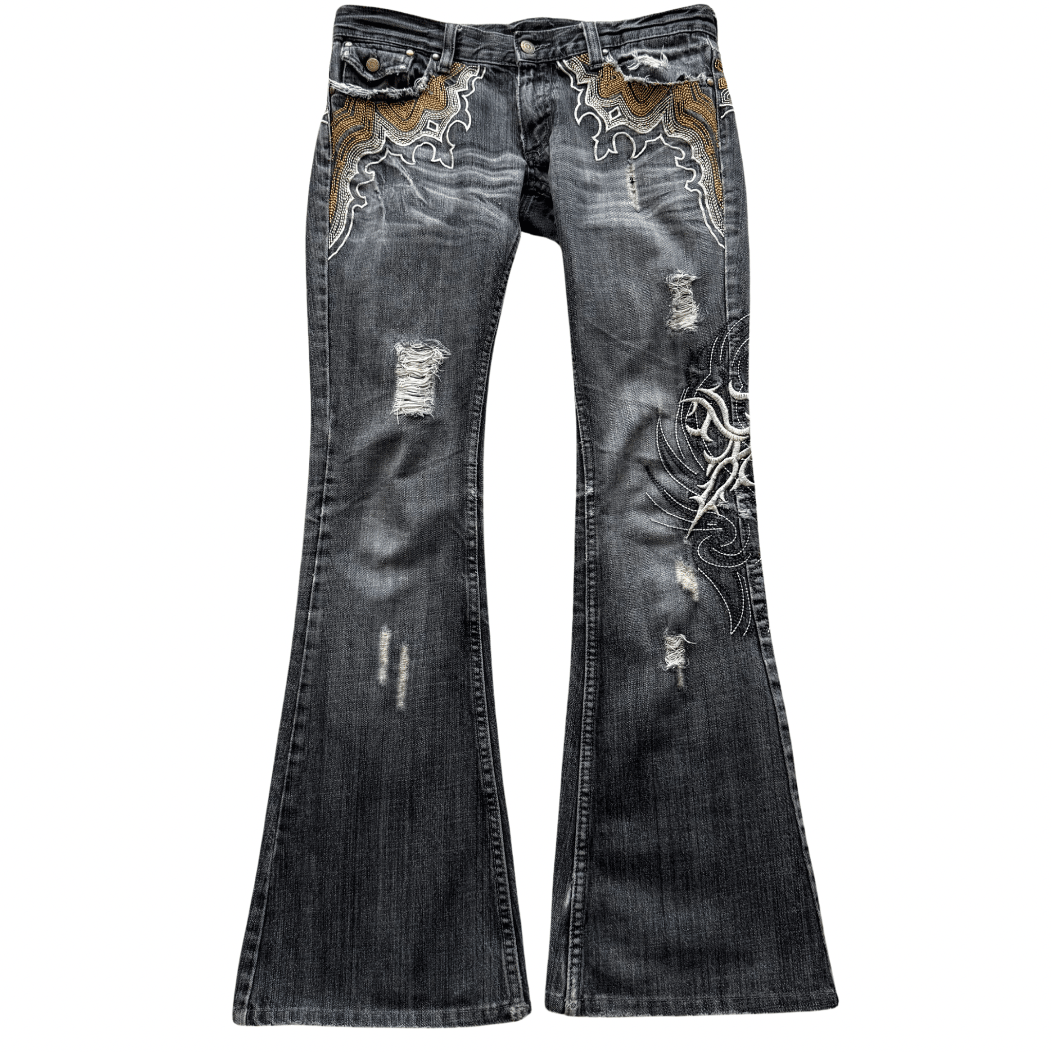 Tornado Mart Tribal Embroidery Flared Denim - wintexarchive