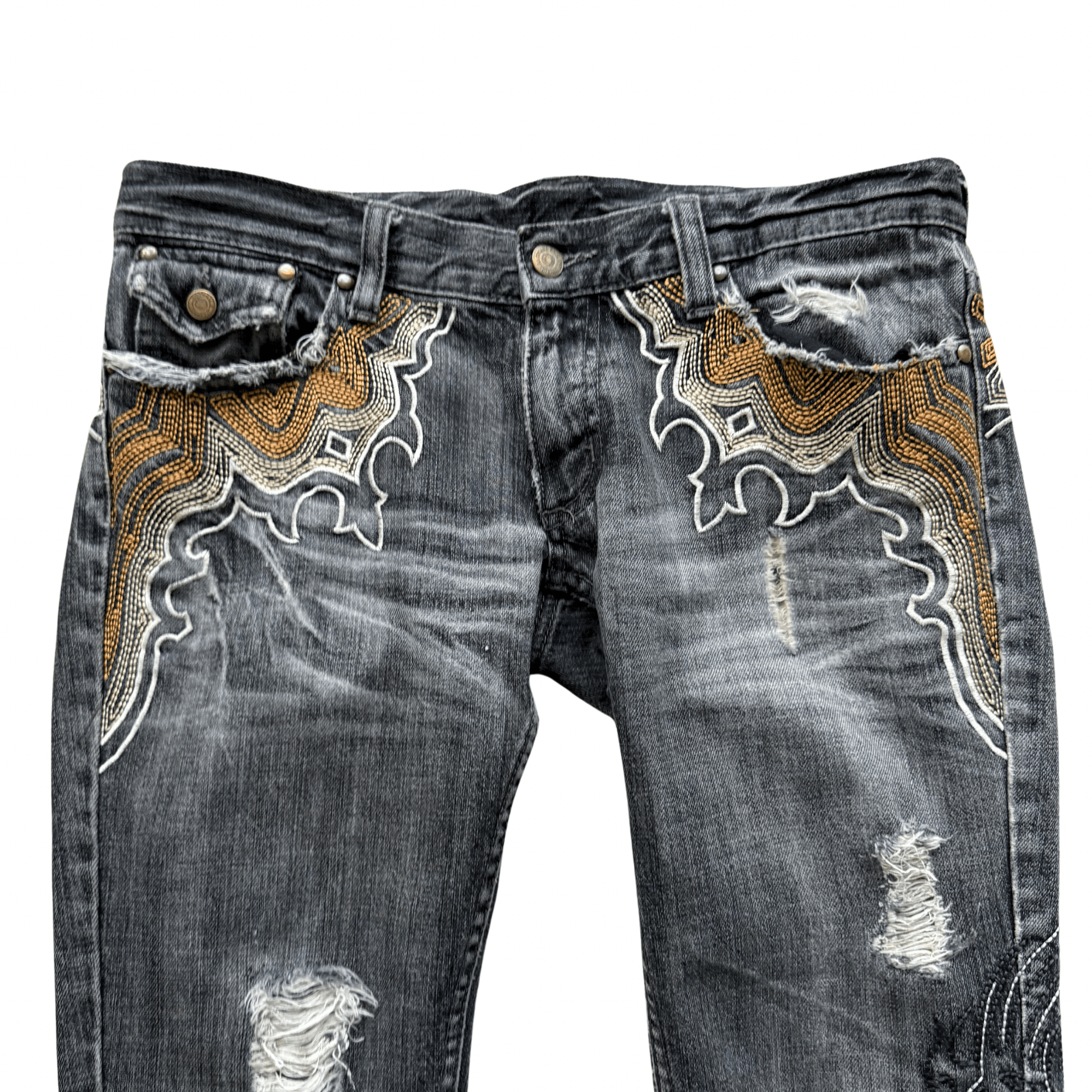 Tornado Mart Tribal Embroidery Flared Denim - wintexarchive