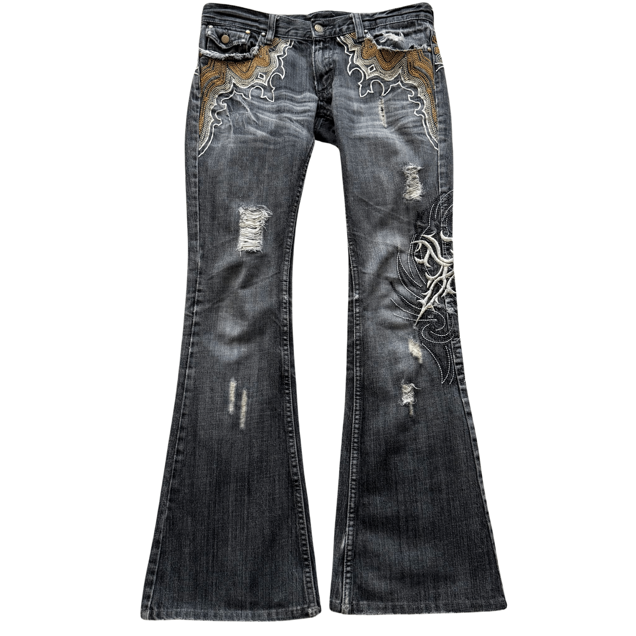 Tornado Mart Tribal Embroidery Flared Denim - wintexarchive
