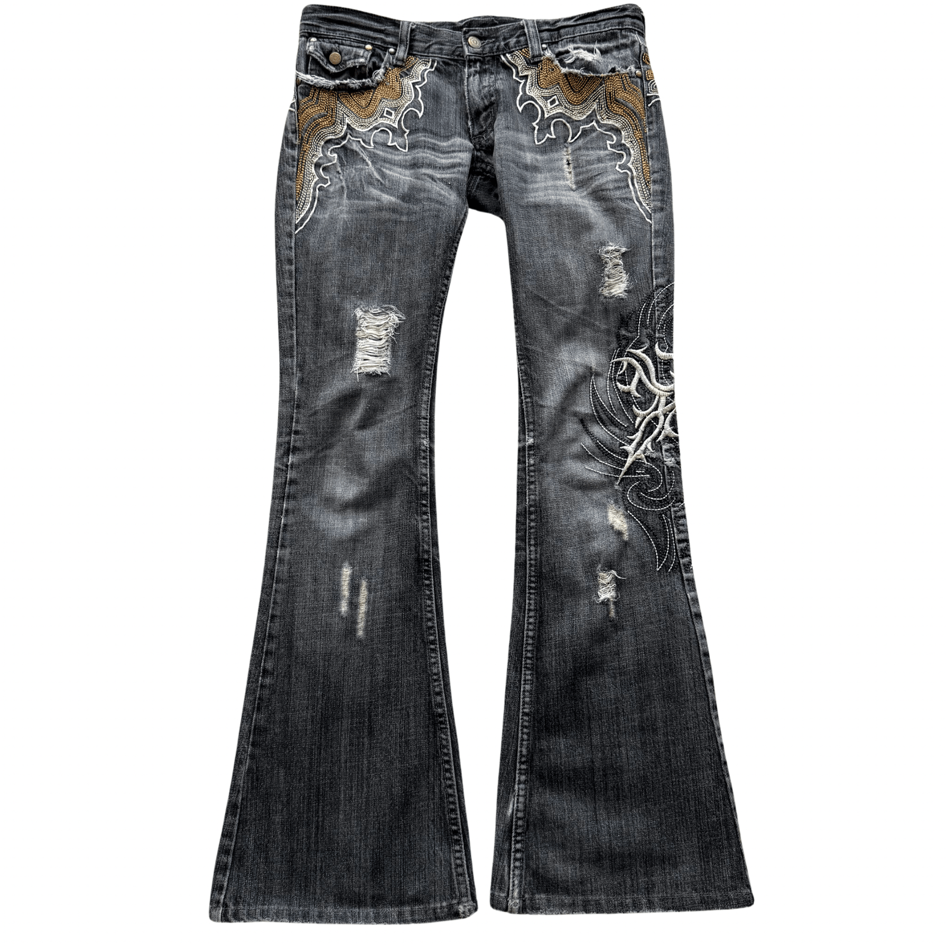 Tornado Mart Tribal Embroidery Flared Denim - wintexarchive