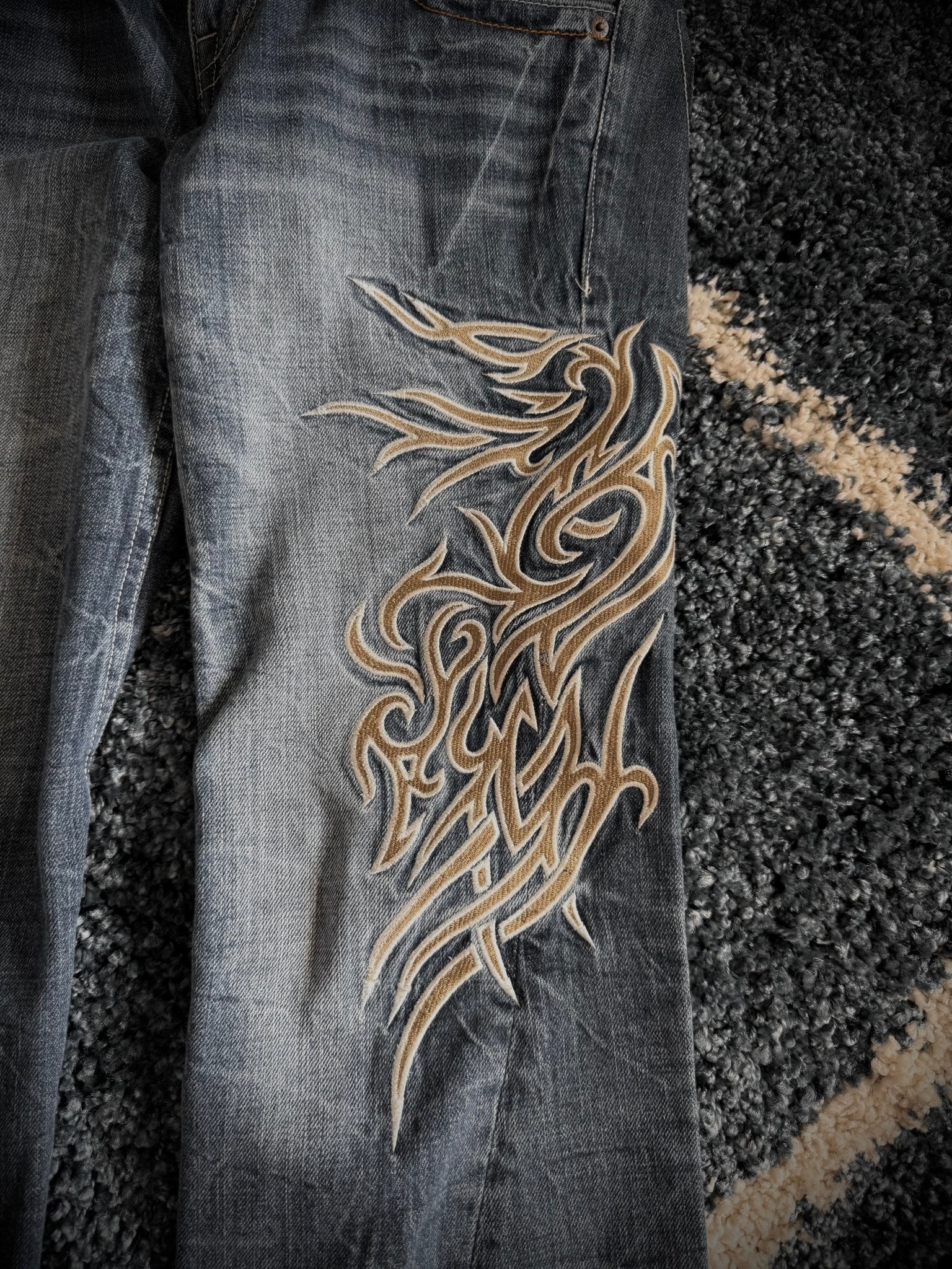 Tornado Mart Tribal Flared Denim - wintexarchive