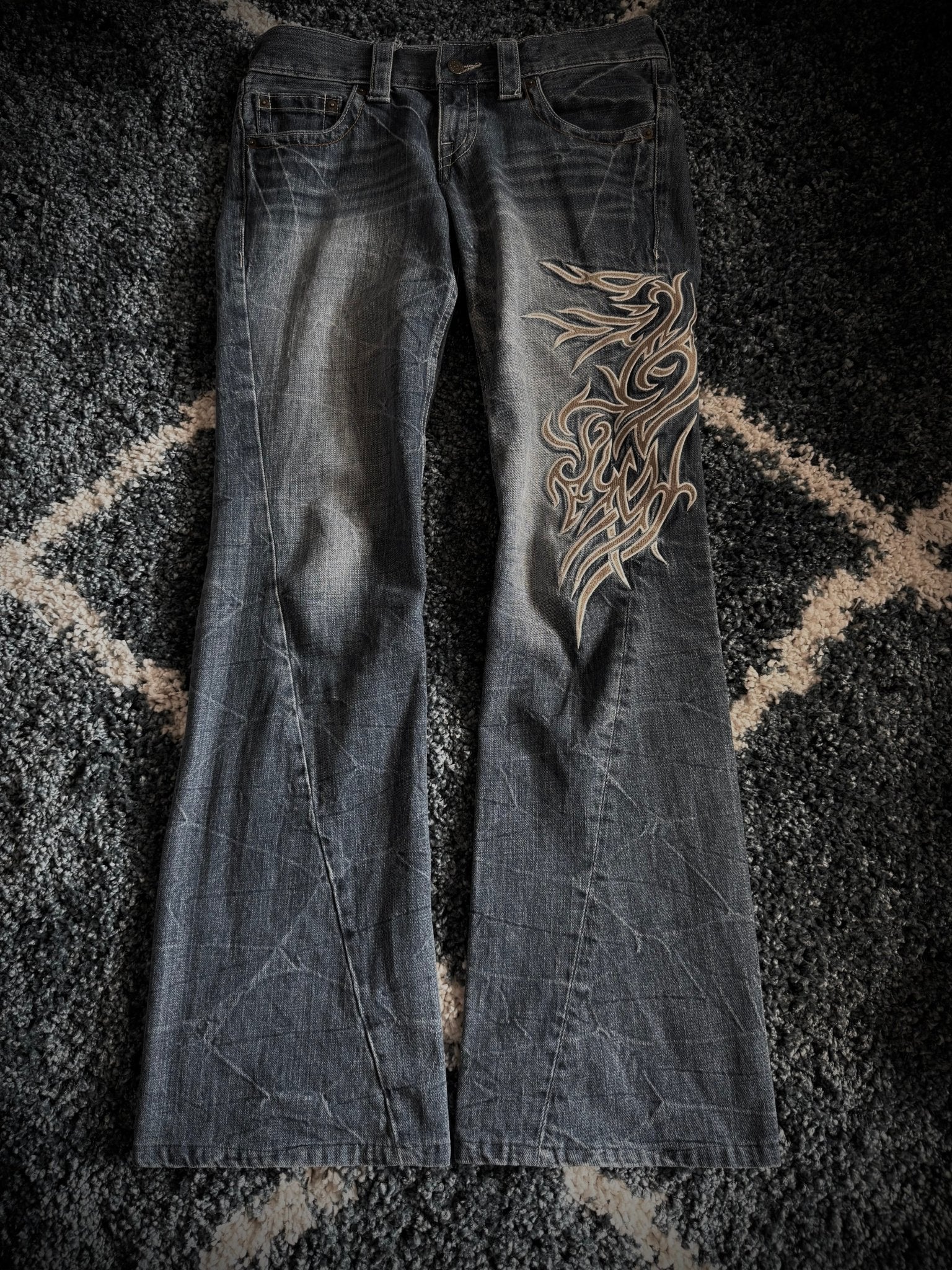 Tornado Mart Tribal Flared Denim - wintexarchive