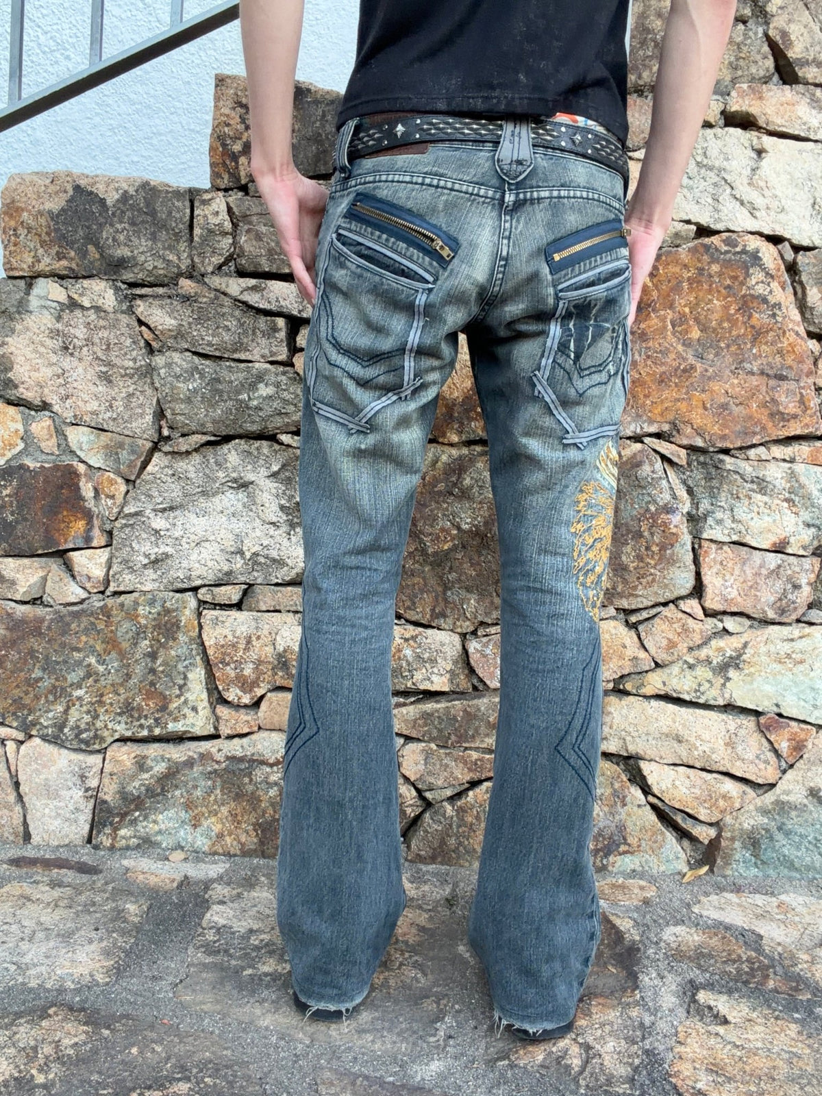 Tornado Mart Tribe Embroidered Rhinestone Flared Denim - wintexarchive